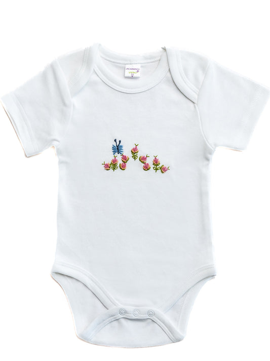 Onesie (Short Sleeve), Combed Cotton, Rosebuds & Butterfly