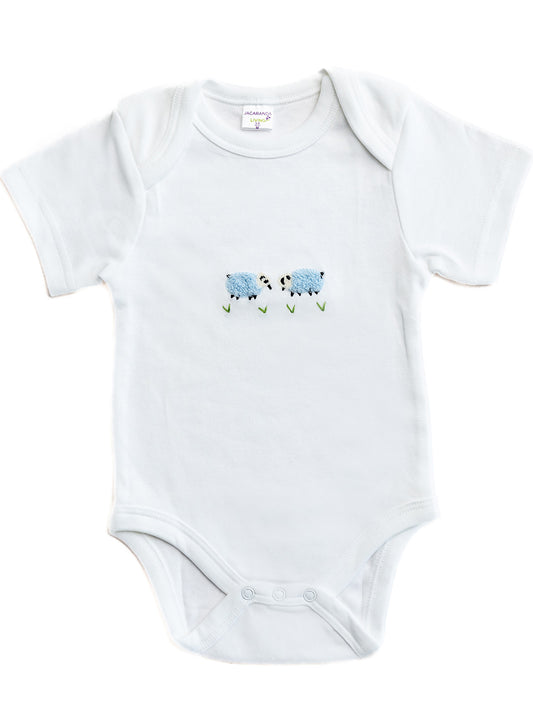 Onesie (Short Sleeve), Combed Cotton, Blue Sheep