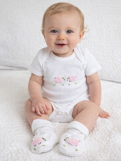 Onesie (Short Sleeve), Combed Cotton, Pink Sheep