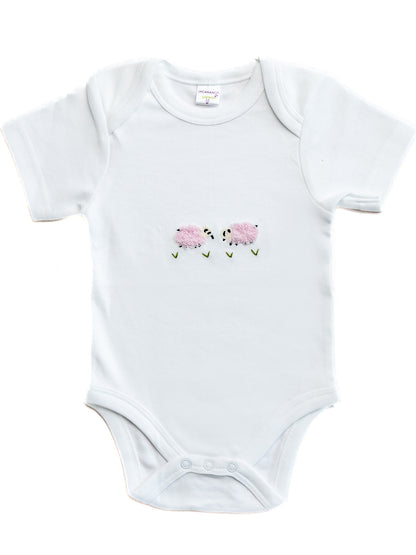 Onesie (Short Sleeve), Combed Cotton, Pink Sheep