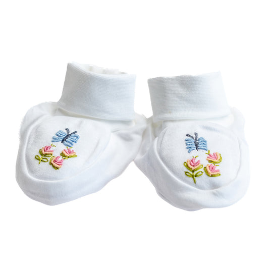 Baby Booties, Combed Cotton, Embroidered