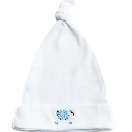 Knotted Baby Hat, Combed Cotton, Blue Sheep