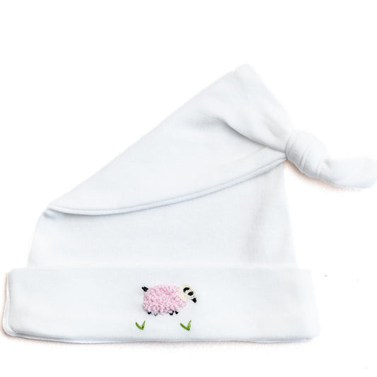 Knotted Baby Hat, Combed Cotton, Pink Sheep