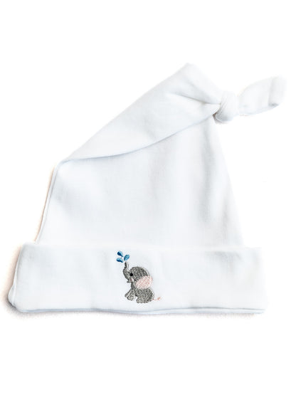 Knotted Baby Hat, Combed Cotton, Embroidered