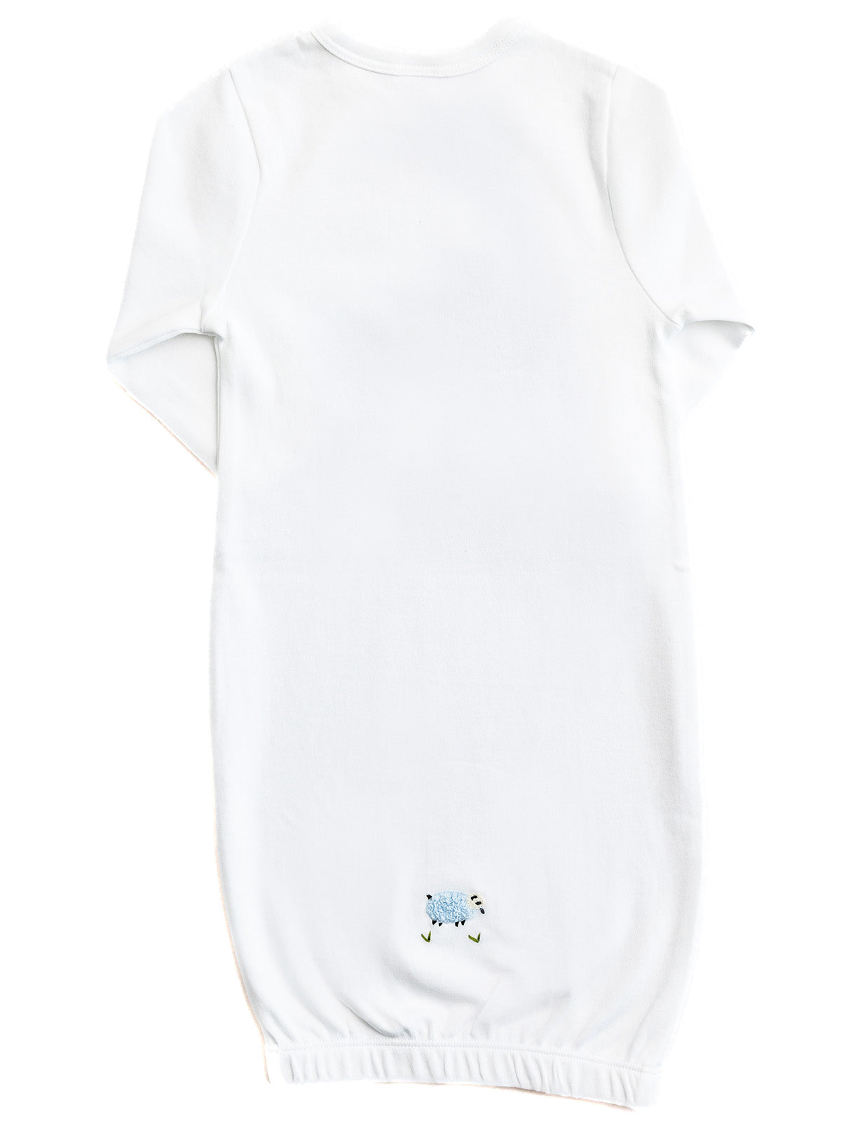 Baby Gown, Combed Cotton, Embroidered Blue Sheep