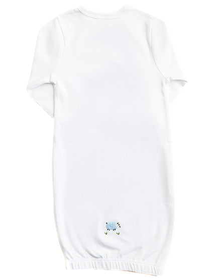 Baby Gown, Combed Cotton, Embroidered Blue Sheep
