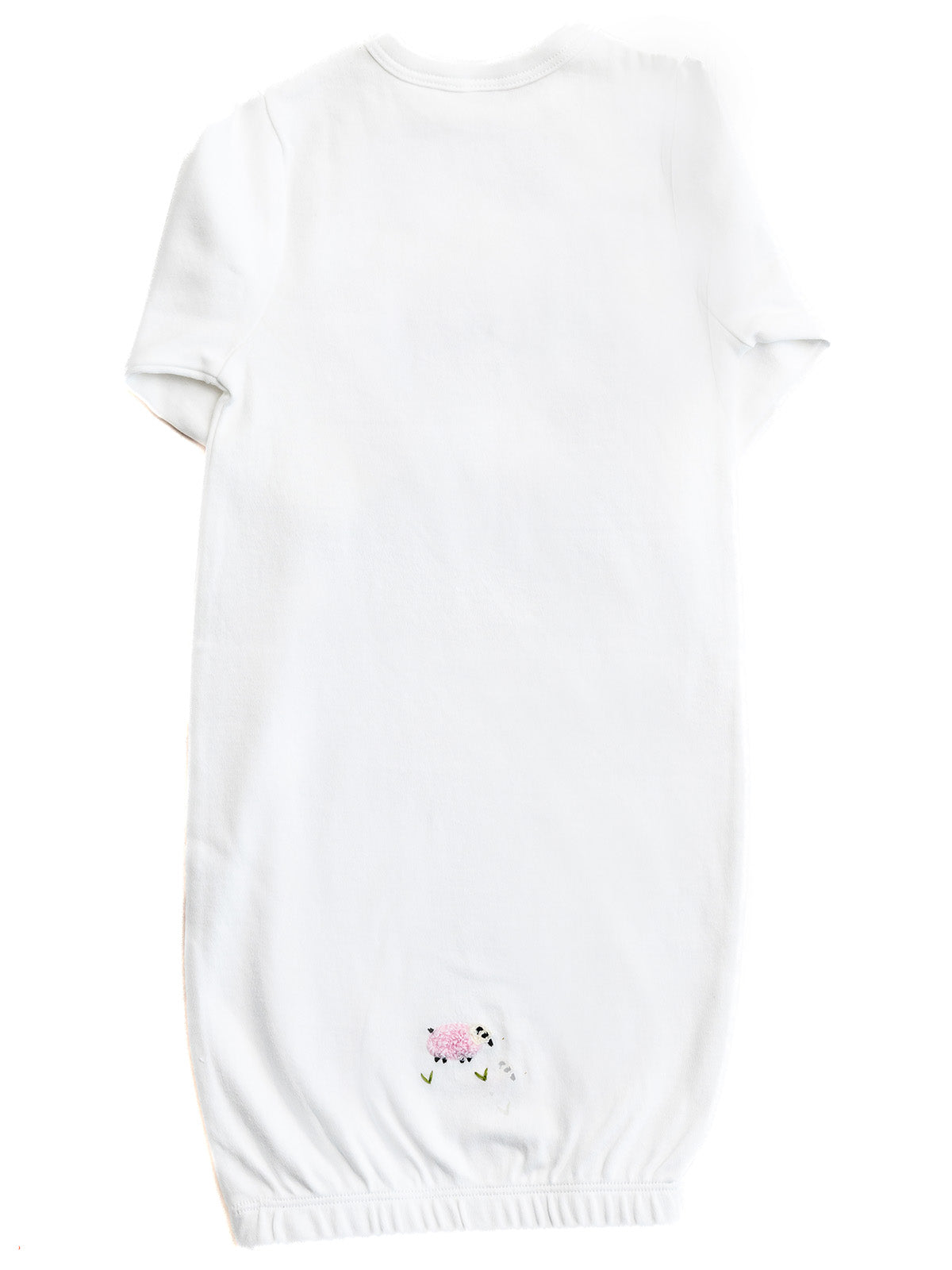 Baby Gown, Combed Cotton, Embroidered Pink Sheep