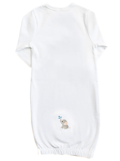 Baby Gown, Combed Cotton, Embroidered Splash Elephant
