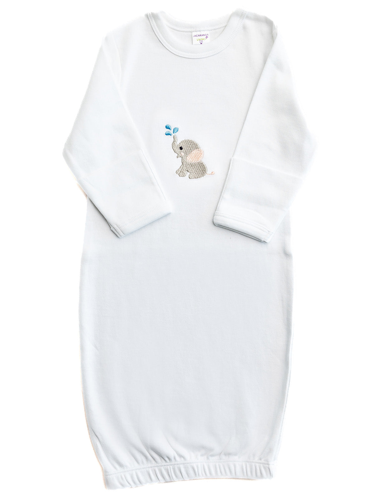 Baby Gown, Combed Cotton, Embroidered Splash Elephant