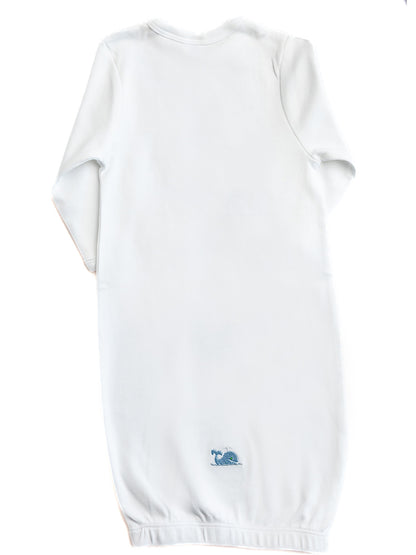 Baby Gown, Combed Cotton, Embroidered Willy Whale