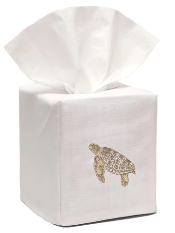 Tissue Box Cover, Embroidered Sea Life