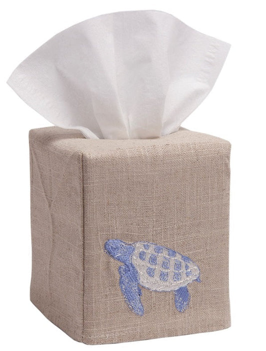 Tissue Box Cover, Natural Linen, Sea life