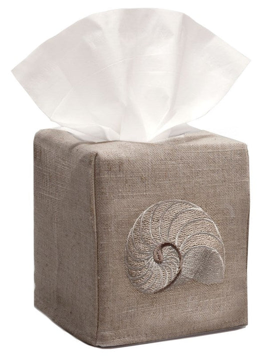 Tissue Box Cover, Natural Linen, Sea life