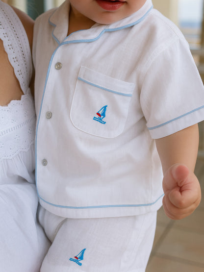 Ship Shape Shorts, Embroidered Sailboat
