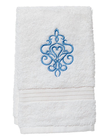 Guest Towel, Terry, Embroidered Scrolls