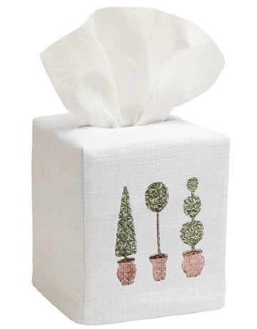 Tissue Box Cover, Embroidered Topiary