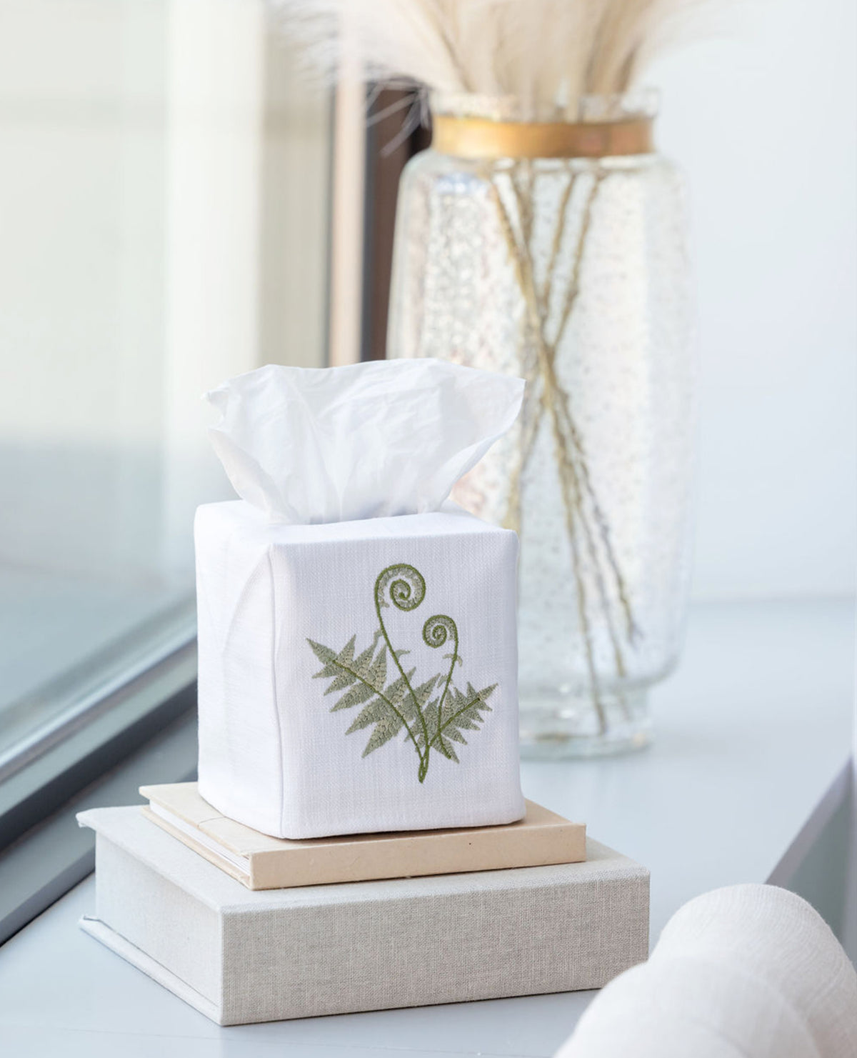 Tissue Box Cover, Embroidered Botanical
