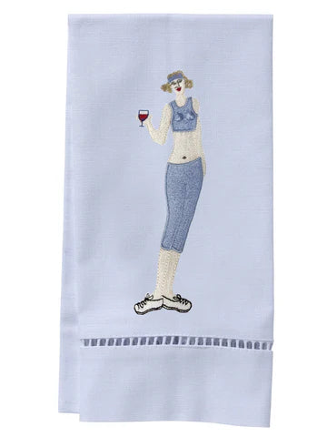 Guest Towel, White Linen/Cotton & Ladder Lace Embroidered