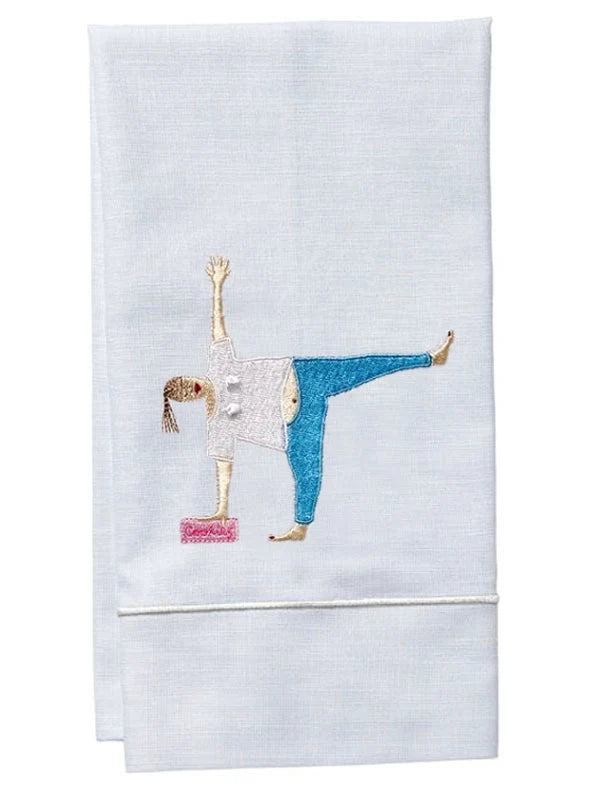 Guest Towel, White Linen, Satin Stitch, Embroidered