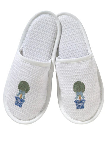 Slippers, Waffle Weave, Embroidered