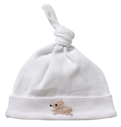 Knotted Baby Hat, Combed Cotton, Embroidered