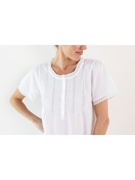 Lynn White Cotton Nightgown - Blue