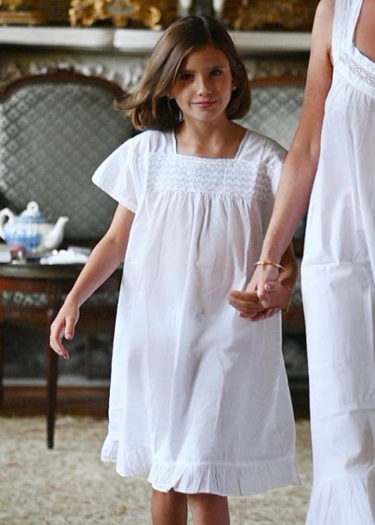 Amelia White Cotton Dress, Smocked