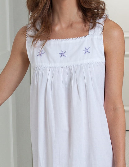 Starfish White Cotton Nightgown, Embroidered