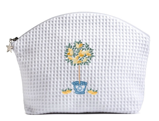 Cosmetic Bag (Medium) - White Waffle Weave, Embroidered