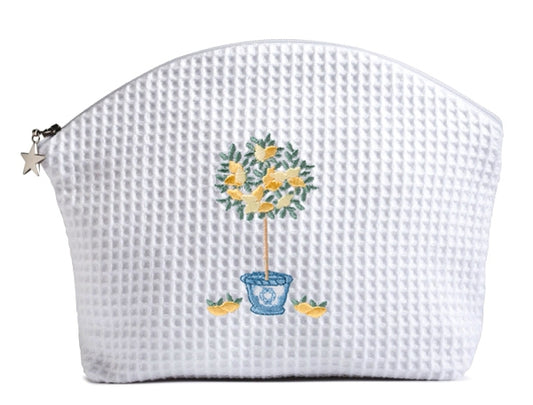 Cosmetic Bag (Medium) - White Waffle Weave, Embroidered