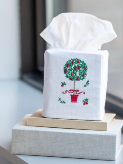 Tissue Box Cover, Embroidered, Holiday
