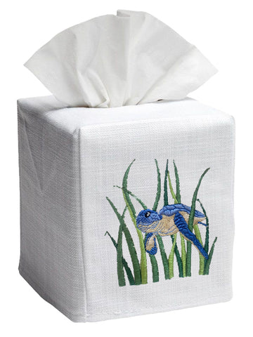 Tissue Box Cover, Embroidered Sea Life