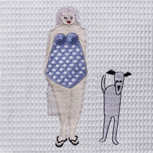 Guest Towel, Waffle Weave, Embroidered People