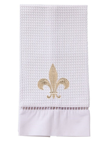 Guest Towel, Ladder Lace, Embroidered Scrolls
