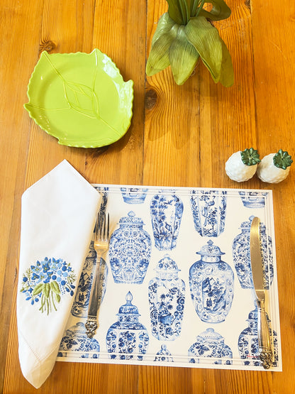 Dinner Napkin, Floral Bouquet (Blue), Set of 2