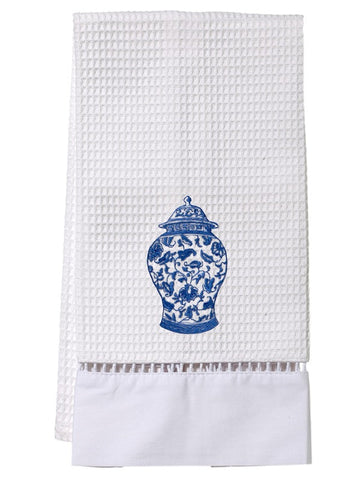 Guest Towel, Ladder Lace, Embroidered Chinoiserie