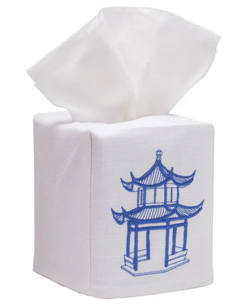 Tissue Box Cover, Embroidered Chinoiserie