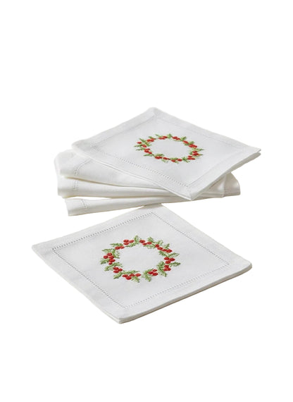 Christmas Berry Wreath Cocktail & Dinner Napkin Bundle - Save 10%