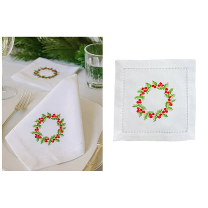Christmas Berry Wreath Cocktail & Dinner Napkin Bundle - Save 10%
