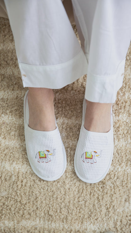 Slippers, Waffle Weave, Embroidered
