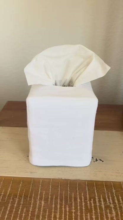 Tissue Box Cover (Square Opening) - White Linen / Cotton, No Embroidery