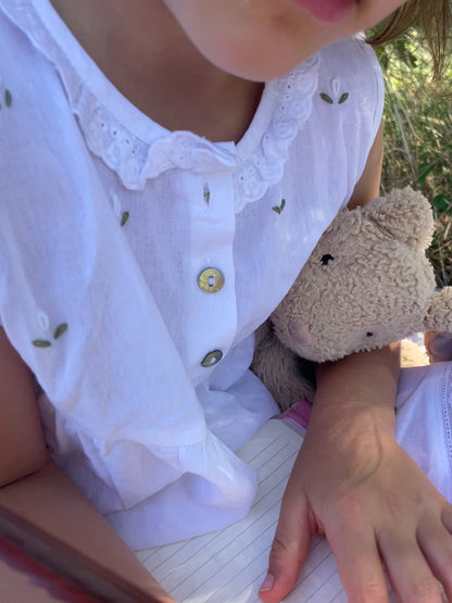 Rosie White Cotton Girls 2-Piece Pants Set, Embroidered