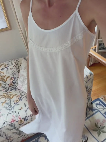 Kerry White Cotton Nightgown, French Lace