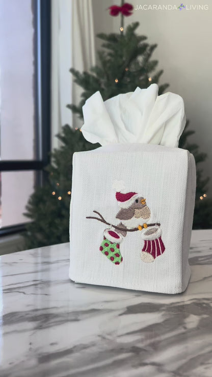 Tissue Box Cover, Embroidered, Holiday