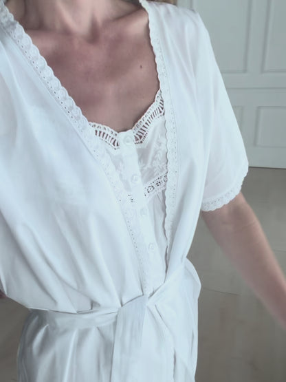Short Sleeve Lace Robe + Jennifer Nightgown