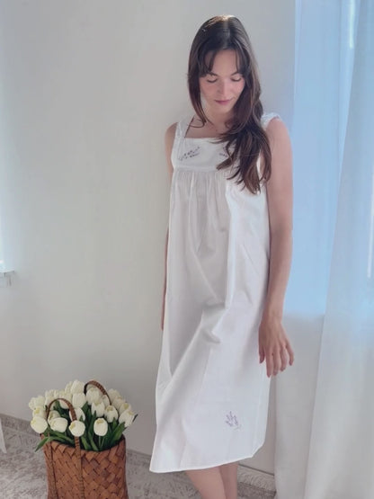 Violet White Cotton Nightgown