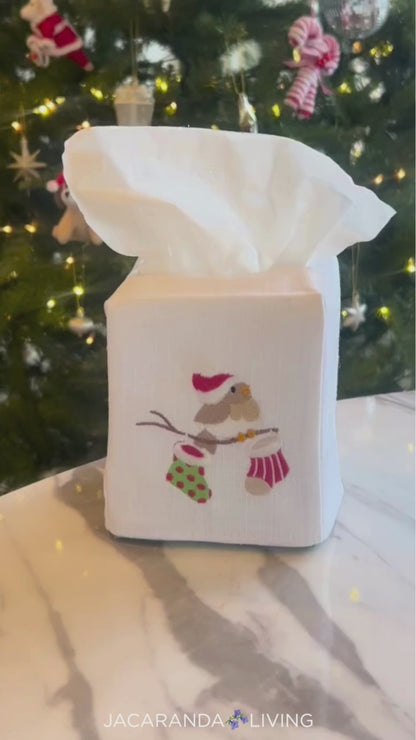 Tissue Box Cover & Guest Towel Set, Christmas Birds on Branch