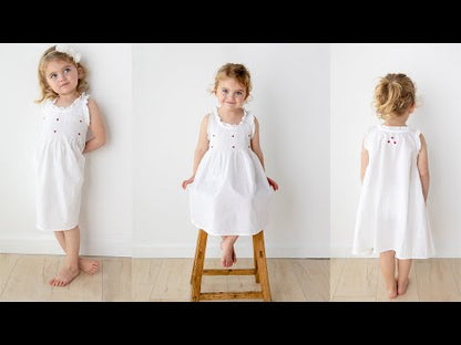 Noa White Cotton Dress, Smocked with Hand Embroidery