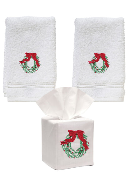 Christmas Wreath Bundle – 2 Towels and 1 Tissue Box Cover