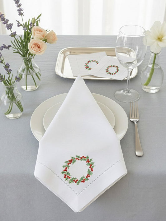 Christmas Berry Wreath Cocktail & Dinner Napkin Bundle - Save 10%